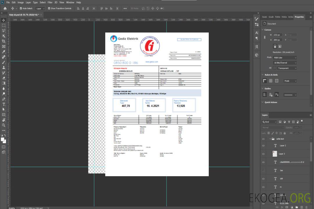 Facture commerciale de services publics de Gediz Elektrik, SCR template Facture commerciale de services publics de Gediz Elektrik, SCR template